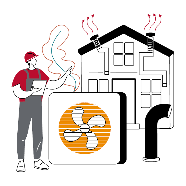 Drawing of worker and HVAC system